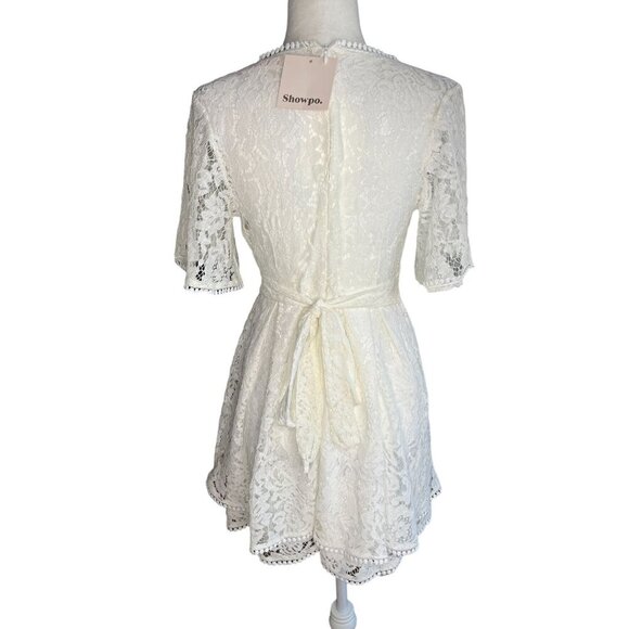 Showpo Women's White Lace Dip V-Neck Dress Size M - Picture 2 of 8
